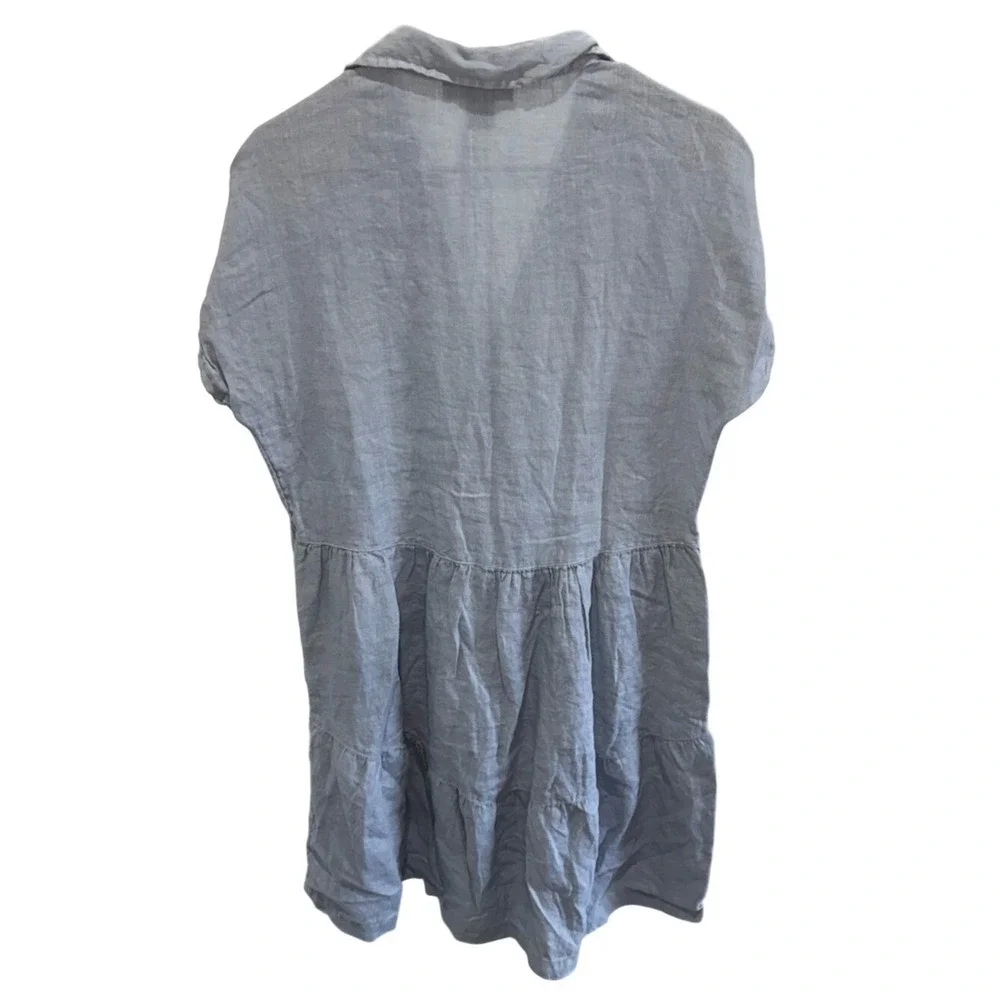 ON HOLD --- Tahari Blue 100% Linen Tiered Babydoll Mini Dress Short Sleeve Small